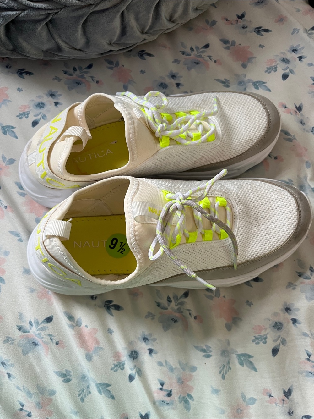 Nautica White Sneakers with Neon Yellow Highlights